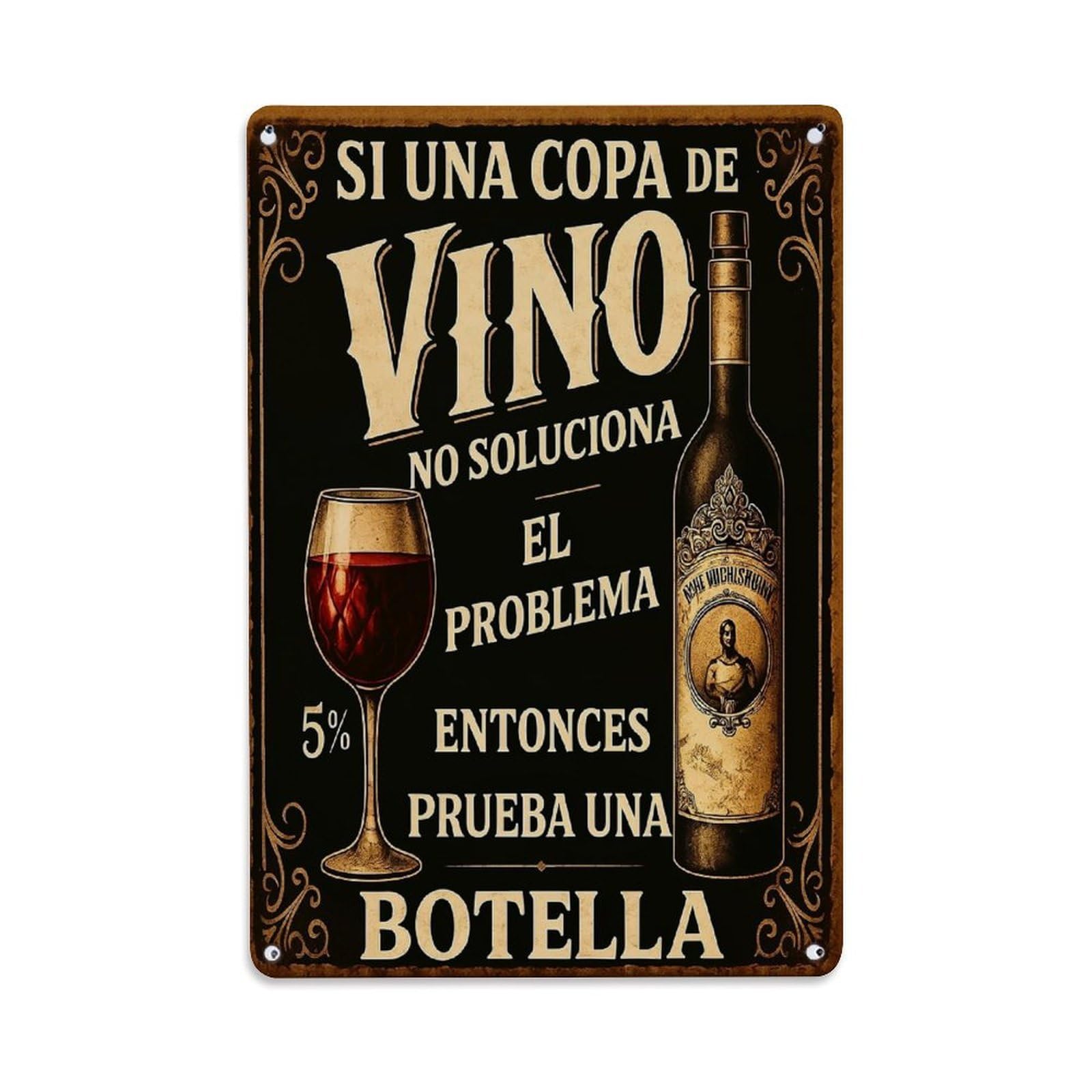 Wine Glass Bottle Text Pattern Retro Metal Tin Sign, Vintage Decor Art Poster for Bar, Home, Man Cave, Kitchen, Laundry Room Gift 8x12Inch