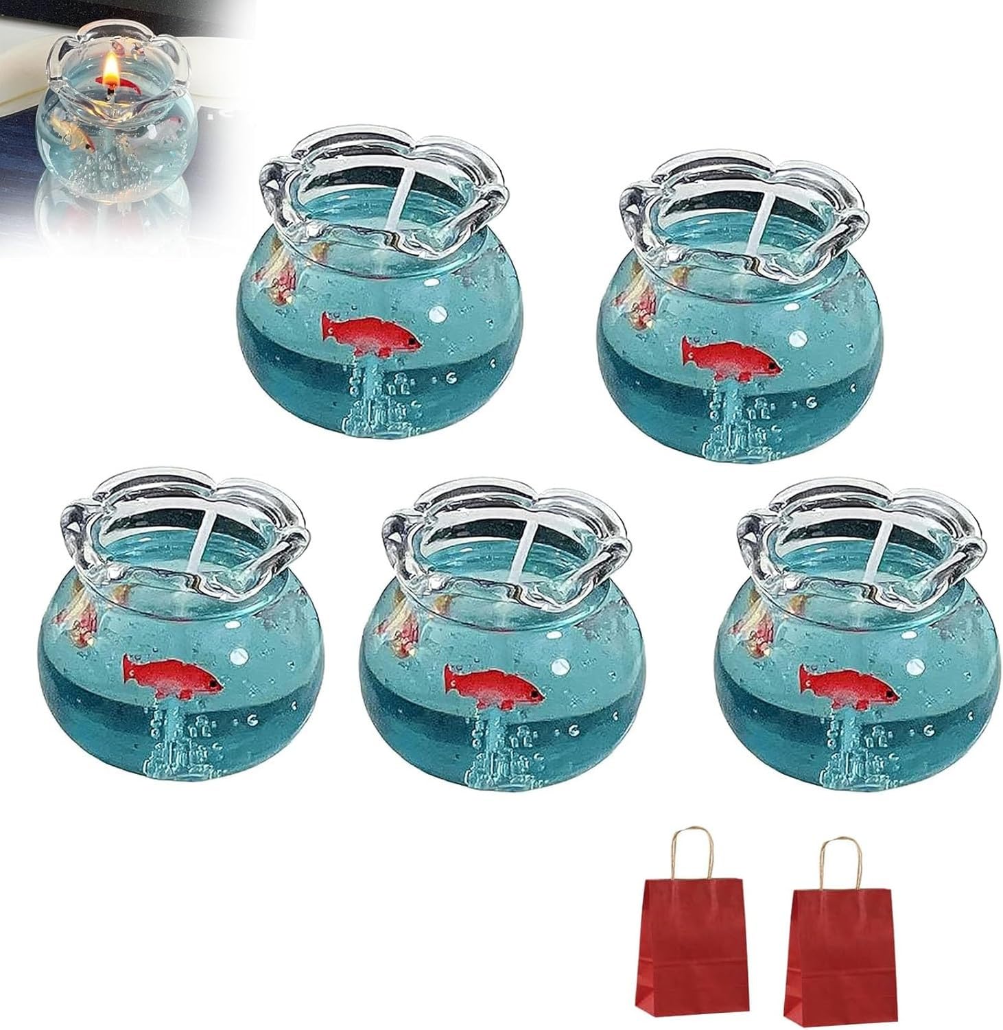 KGAIXN Mini Fish Bowl Scented Candle with Bubbles, Novelty Fishes Candle for Bedroom Desk Home Decor, Fun Bubble Fish Tank Candle for Cozy Room, Party Favors, Trendy D, 5pcs