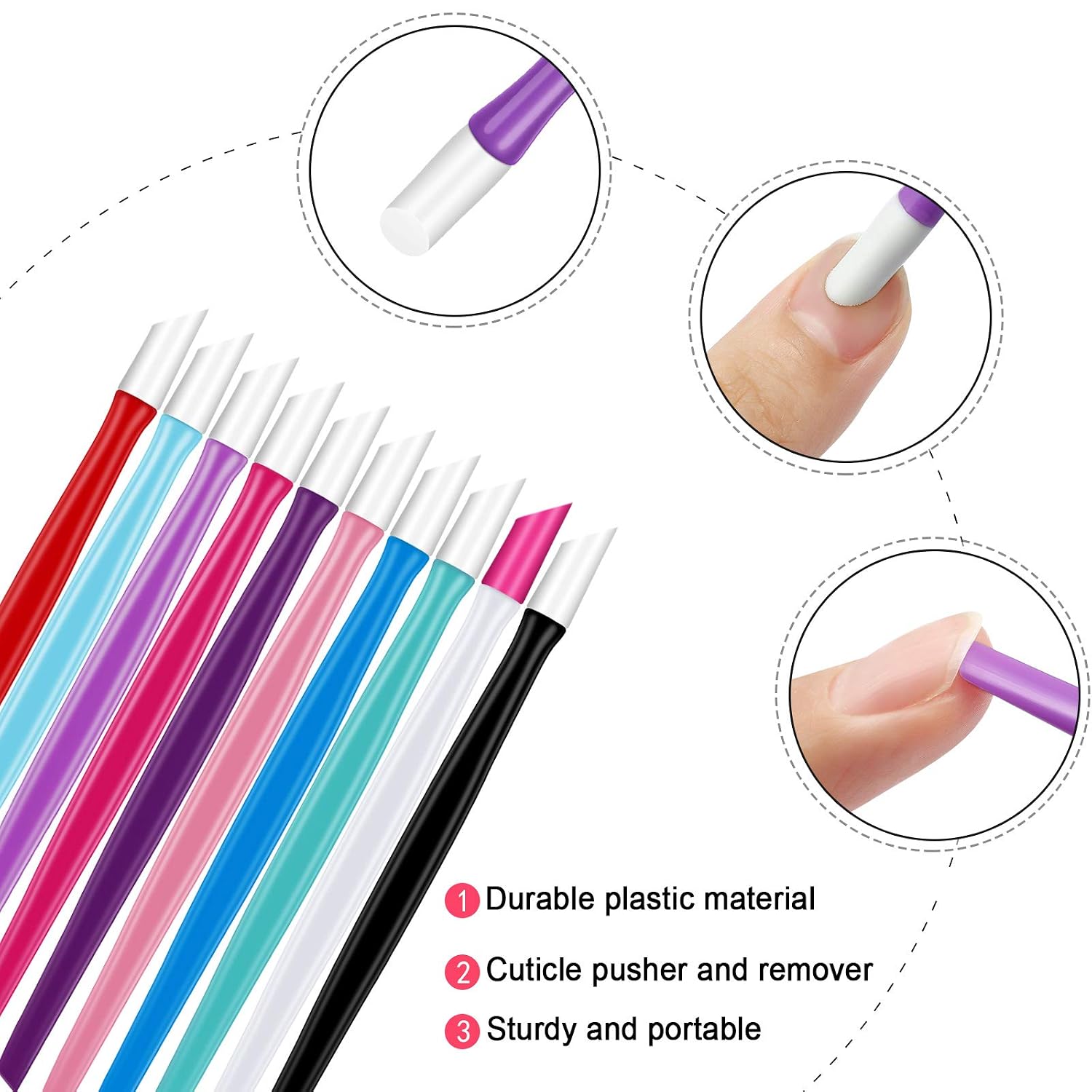 62 Pieces Glass Nail Files Plastic Handle Cuticle Pusher and Plastic Nail Polish Remover Clips Caps, Buffer Manicure Tools Rubber Handle Fingernail File Set (Solid Color, Purple,14 x 1.2 x 0.3 cm)