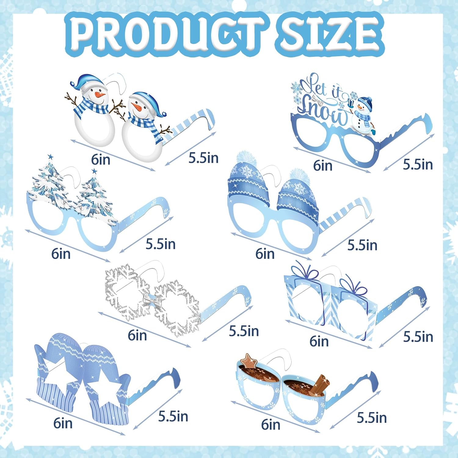24 Pcs Christmas Photo Booth Props Snowflake Snowman Paper Eyeglasses Winter Wonderland Decorations Winter Decor Winter Party Decorations - Image 2