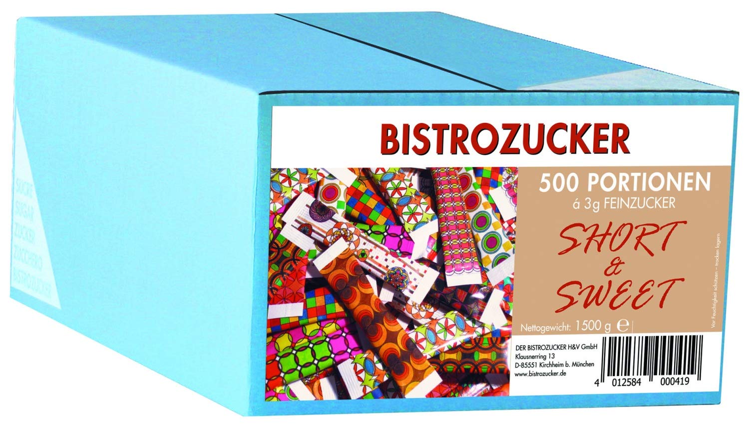 Zuckersticks Feinzucker Short&Sweet Karton 500 Sticks 1,5 kg