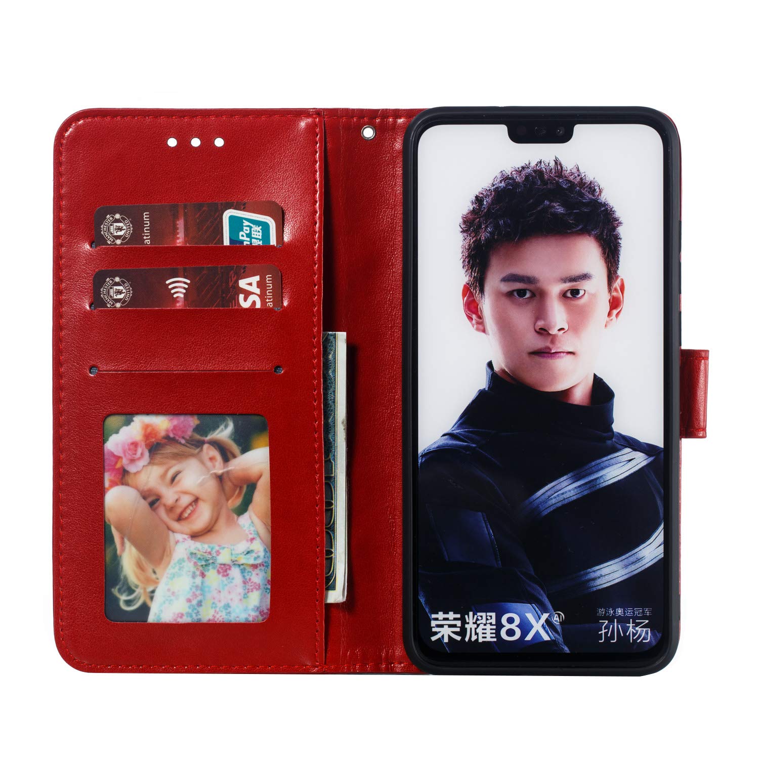 Coque Portefeuille MRSTER Pour Honor 8X - Cuir PU Gris Mandala, étui Avec Support, 2 Emplacements Cartes Et Fermeture Magnétique