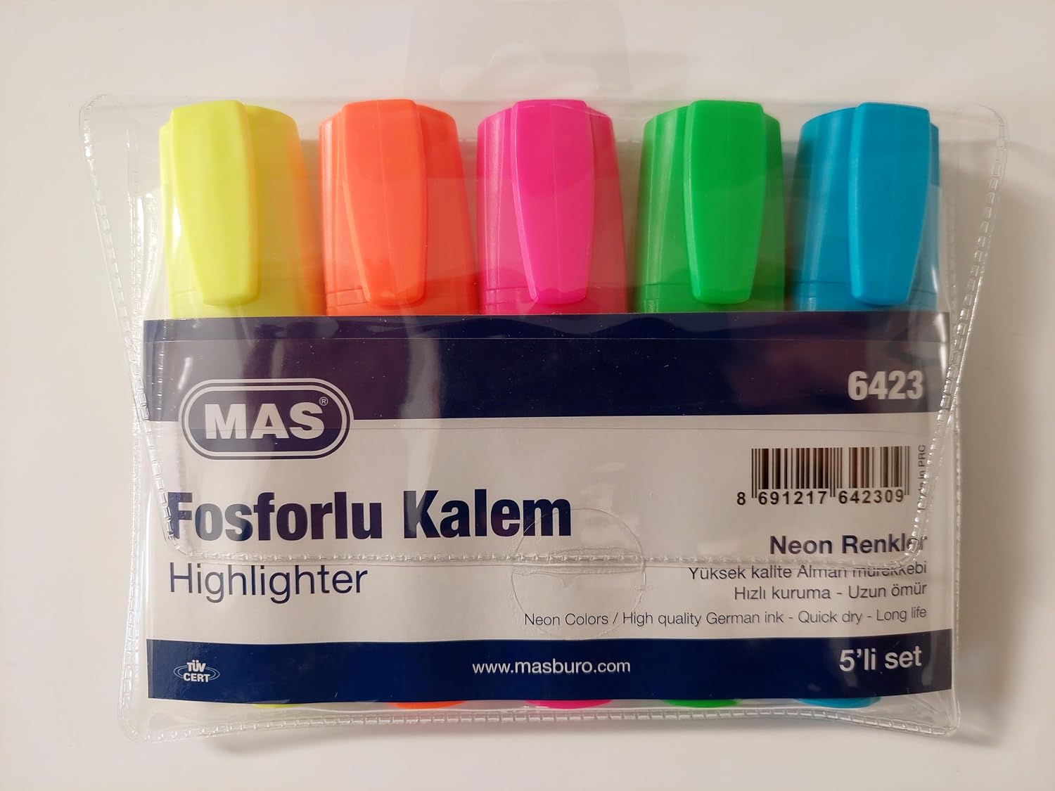 MAS Fosforlu Kalem 5'li Plastik Ambalaj