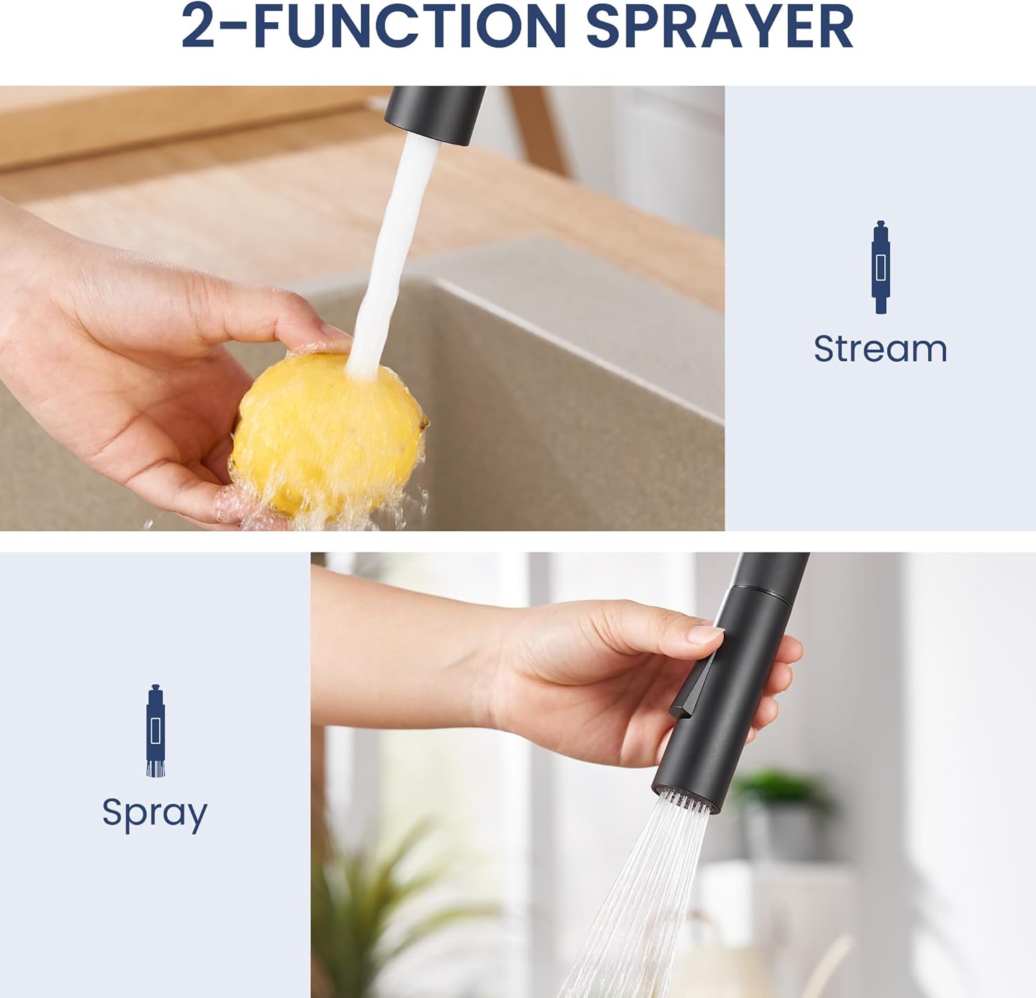 KPW Kitchen Faucet with Pull-Down Sprayer, Matte Black, High-Arc Single Handle, Stainless Steel, Fits 1 or 3 Hole Sink