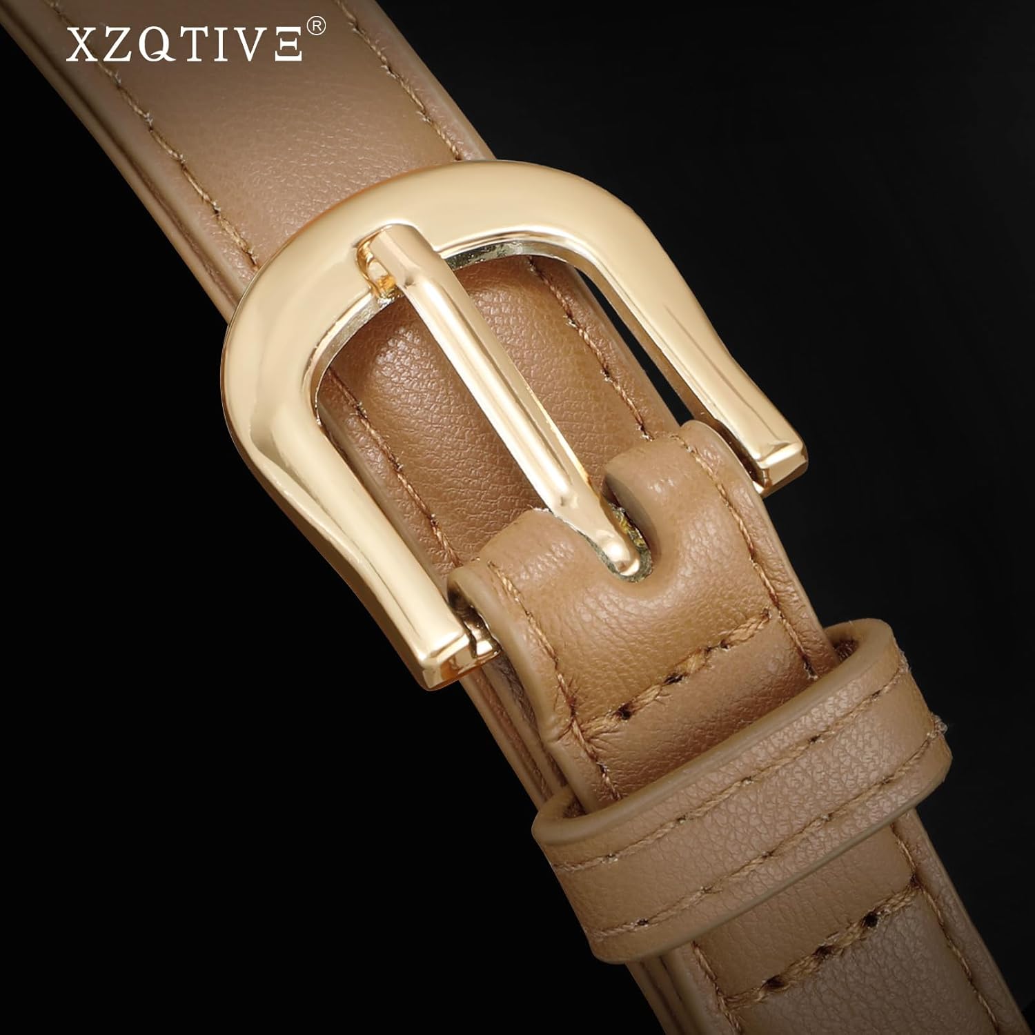 XZQTIVE 2 Pack 0.71'' Women Skinny Leather Belts for Jeans Dress Pants Thin Black Brown Belt for Ladies with Gold Buckle - Image 4