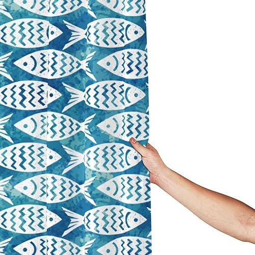 Miniatura 8 de Cortina de ducha de plástico con fondo azul, 72 x 72 pulgadas, cortinas de ducha extra largas para baño, juego de cortinas de baño con ganchos,