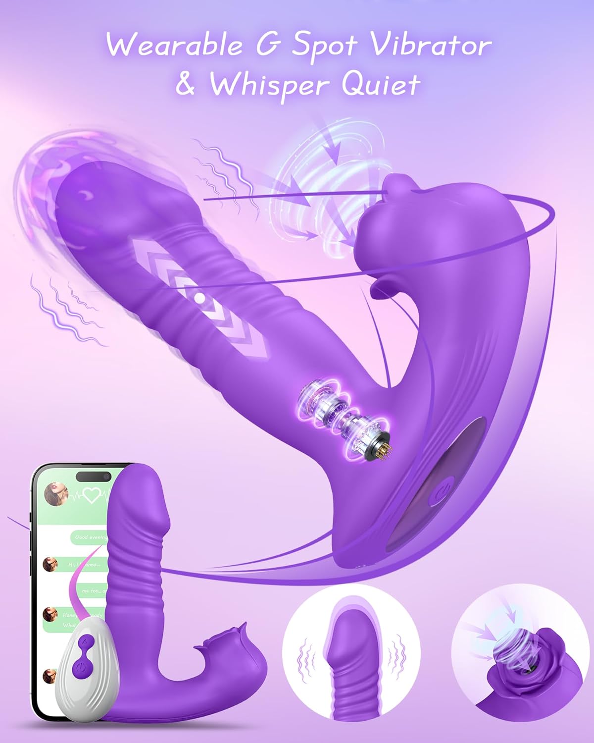 Thrusting Dildo Sucking Vibrator Rose Sex Toys for Women– Upgraded Sex Stimulator with 9 Sucking &Thrusting Vibrating Modes,G Spot Clit Nipple Wearable Vibrator (Purple)