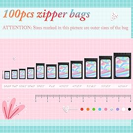 Funfery 100 pcs Black Smell Proof Mylar Holographic Bags Packaging Bags,Clear Resealable Odor Proof Bag Foil Pouch Zipper Bag for Food Storage,Gloss,Jewelry,Lash Packing for Small Busines(3.1x5.1In)