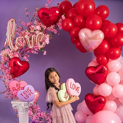 Miniatura 9 de Voircoloria 130 globos rojos de diferentes tamaños de 18, 12, 10, 5 pulgadas, globos de látex para fiesta de San Valentín, cumpleaños, Navidad, baby