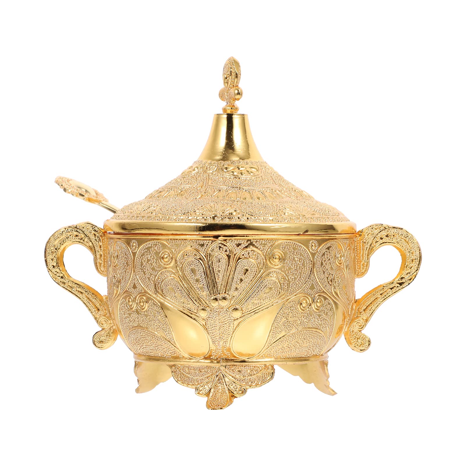 Vintage Metal Sugar Bowl Jar Seasoning Box Condiment Canisters Pots Jewelry Organizer with Lid and for Kitchen Counter Food Storage Gold