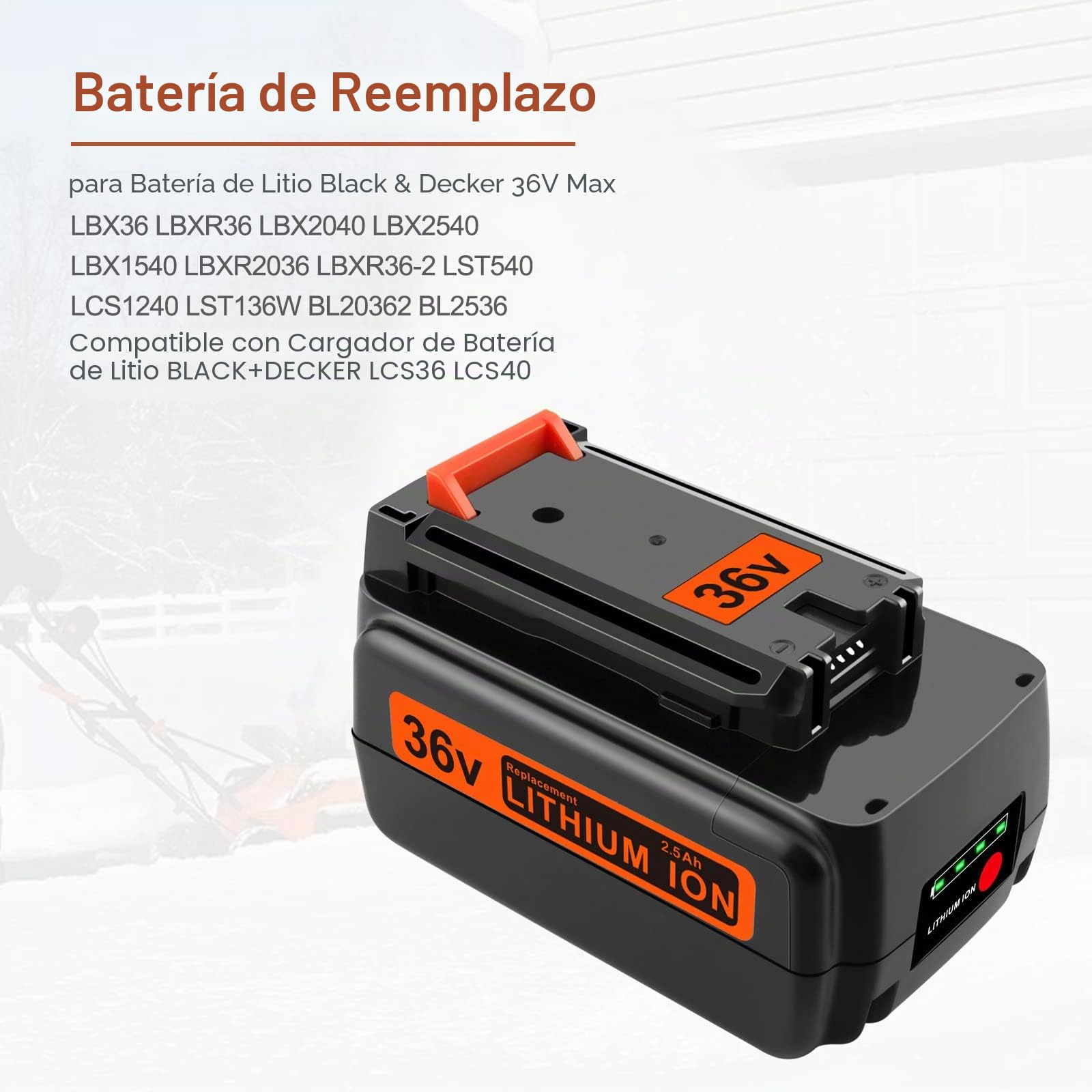 BL20362 BL2536 Batería de Repuesto para 36V BL20362 BL20362-XJ BL2536 BL2536-XJ LBXR2036 LBX2040 LBX36 LBXR36 LBXR2036 (Ion de Litio 36 V 2,5Ah)