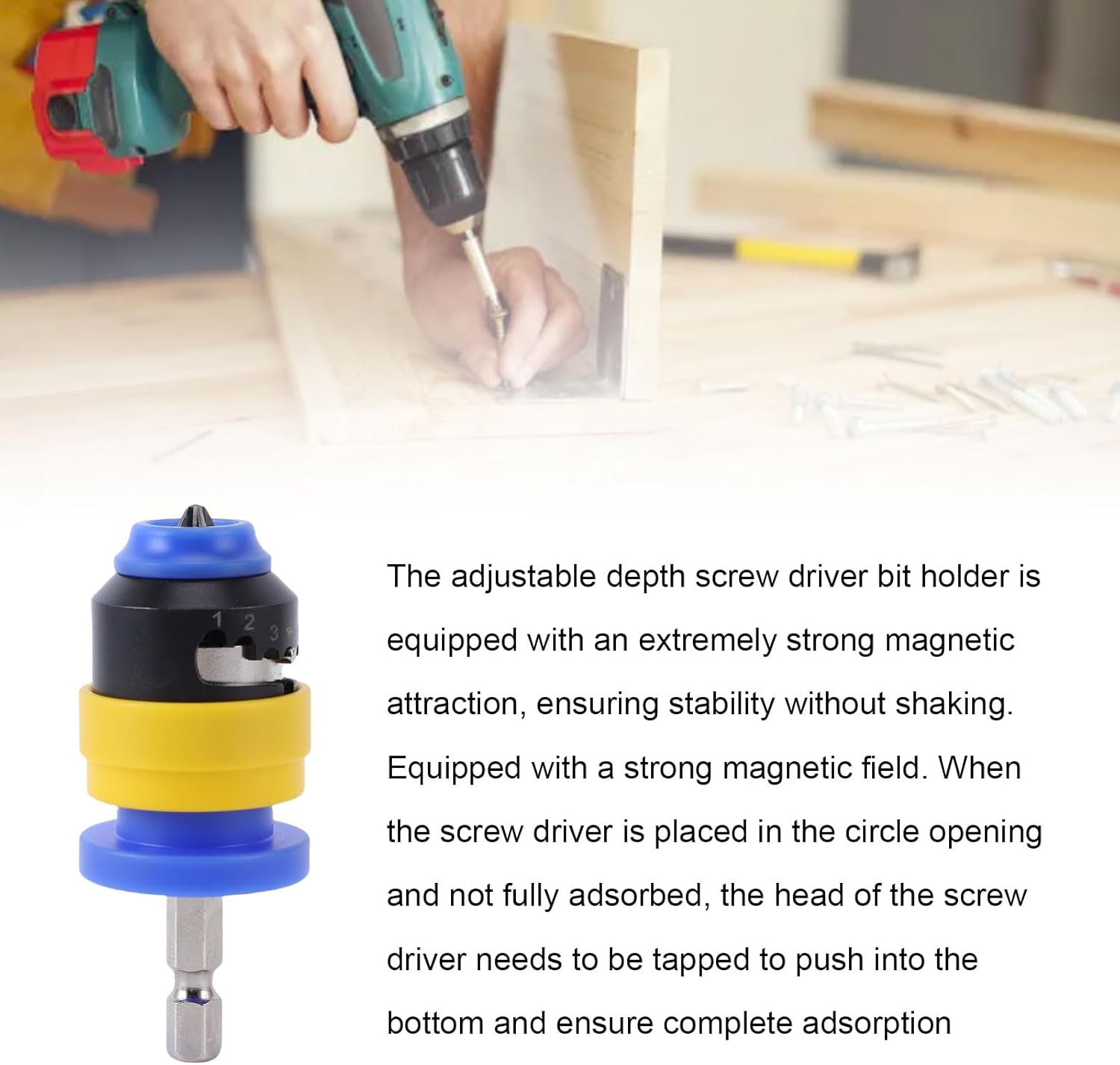 Depth Setting Screw Driver Bit, Adjustable Drywall Screw with Super Strong Magnetic Holder for Drill Driver Bits, Professional Screw Setter Clutch