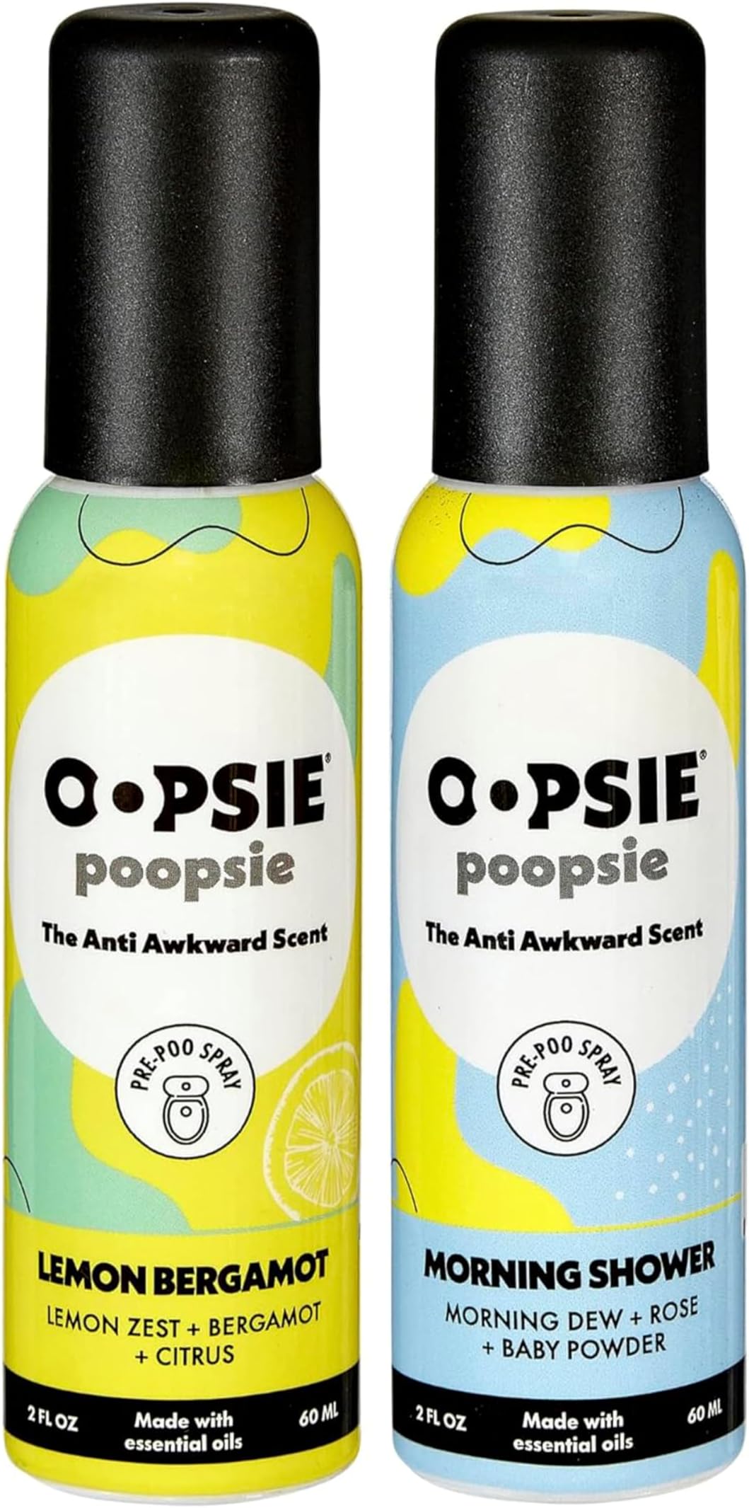 Pre GO toilet spray, discreet & portable original Pre-poo spray to use on the go. Assorted scents Lemon/Morning Shower Fresh Toilet Odor Eliminator 2oz bottle Gift Set 2 pack