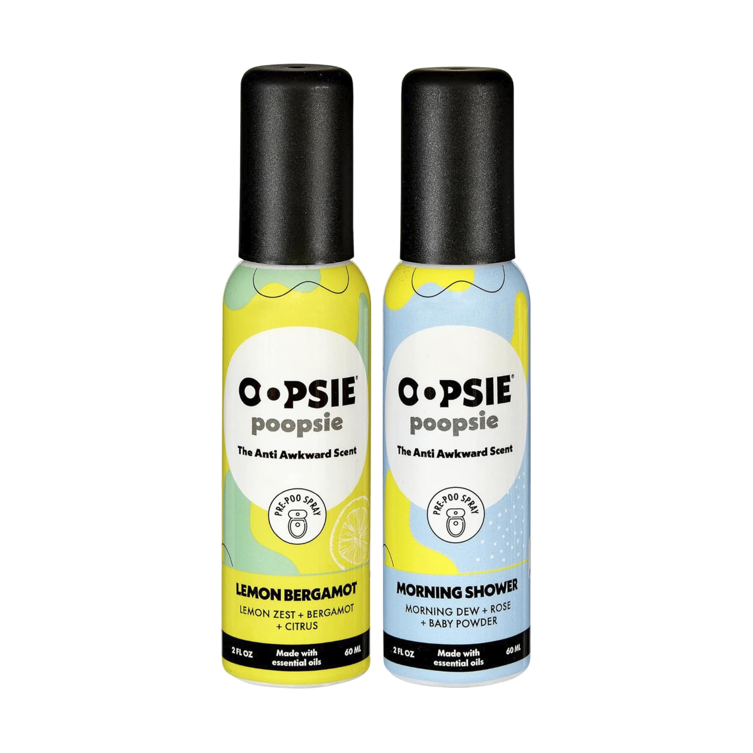 Oopsie Poopsie Pre GO toilet spray, discreet & portable original Pre-poo spray to use on the go. Assorted scents Lemon/Morning Shower Fresh Toilet Odor Eliminator 2oz bottle Gift Set 2 pack