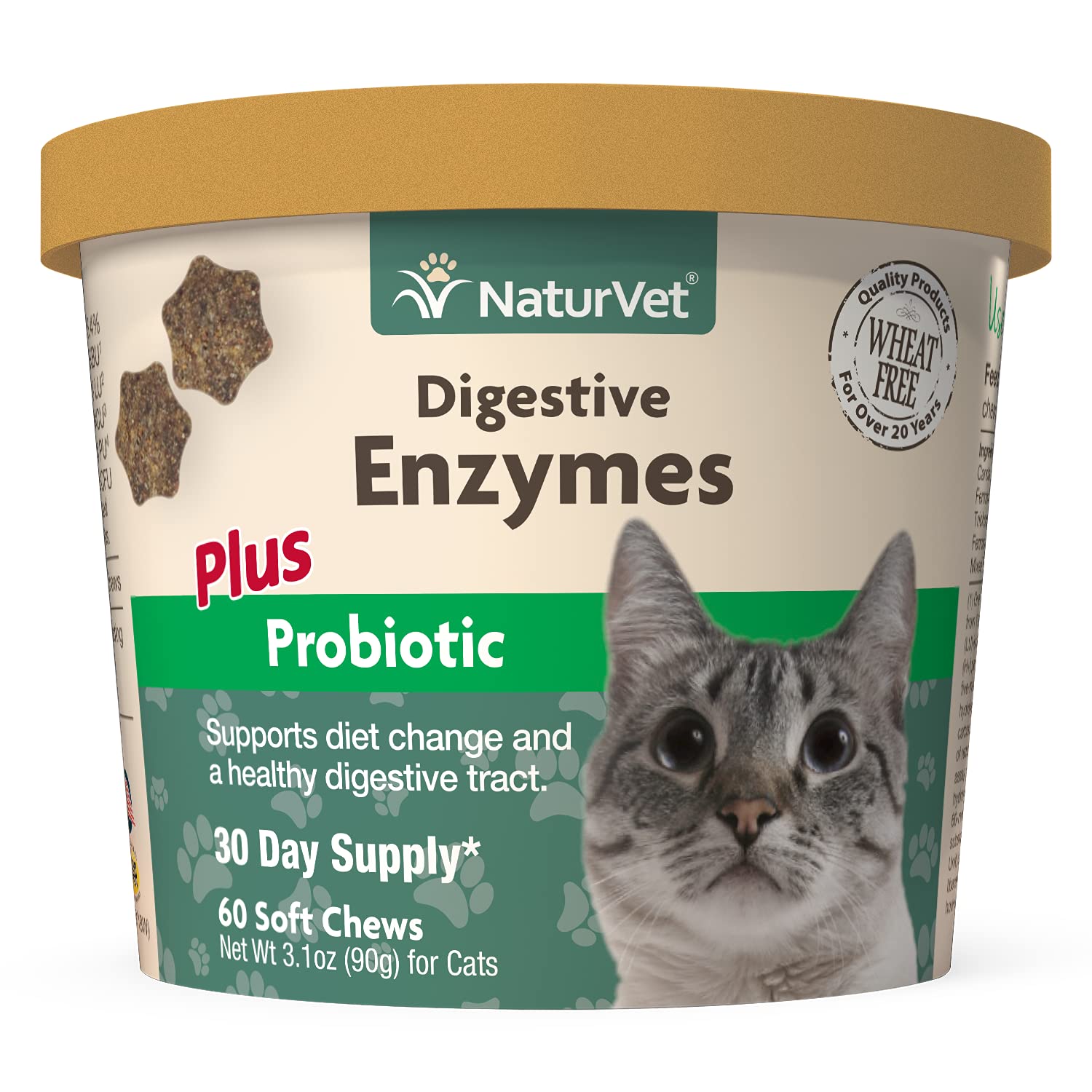 NaturVet ââ‚¬â€œ Digestive Enzymes For Cats Plus Probiotics ââ‚¬â€œ 60 Soft Chews ââ‚¬â€œ Helps Support Diet Change & A Healthy Digestive Tract ââ‚¬â€œ Aids in the Absorption of Vitamins & Minerals ââ‚¬â€œ 30 Day Supply