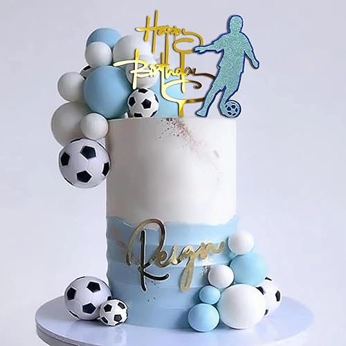 28 piezas de decoración de pastel de fútbol para niños, decoración de cupcakes deportivos con bolas azules y blancas y mini pelotas de fútbol para