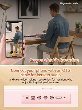 TERENCE V50 Portable 88 Key Weighted Keyboard,Upgraded Foldable Keyboard Piano 88 Keys with 2*15W Speakers,Touch-Sensitive Panel,Video&Audio Recording,MIDI,Pedal Support for Beginners&Advancer(Pink)