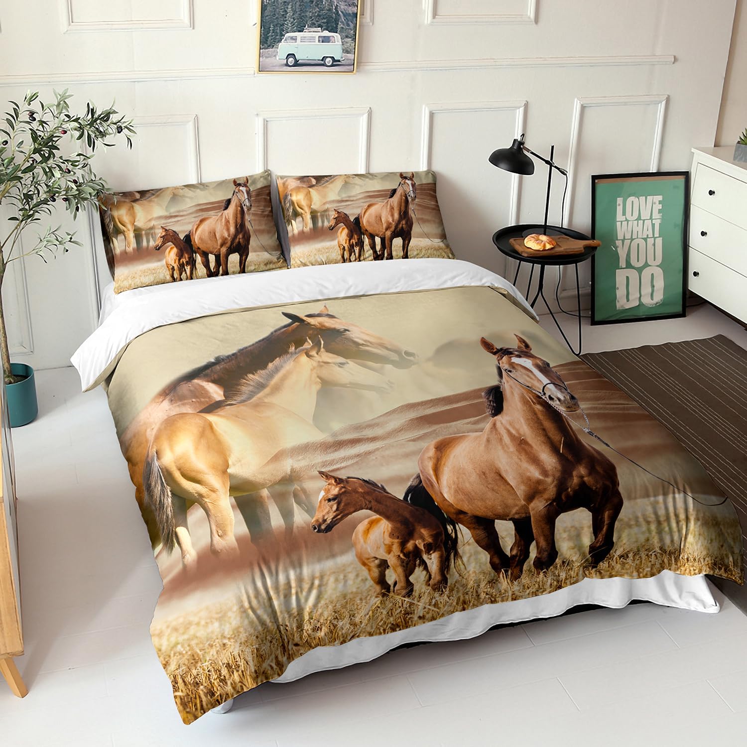 AILONEN Horse Duvet Cover Set Twin Size, 3D Animal Print Bedding Set, Running Horse Pattern Comforter Cover Set, 3 Pieces, 1 Quilt Cover and 2 Pillowcases