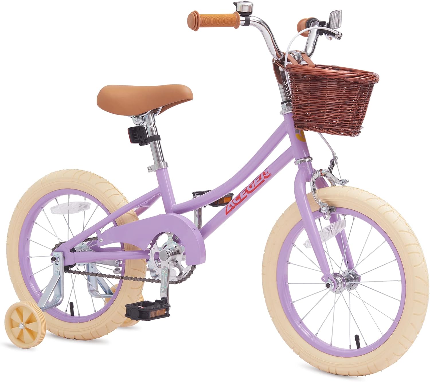 ACEGER Girls Bike with Basket, Kids Bicycle for 3-13 Years, Included Coaster Brake & Caliper Brake, 14 16 18 Inch with Training Wheels, 20 Inch with Kickstand but no Training Wheels Purple 16 Inch