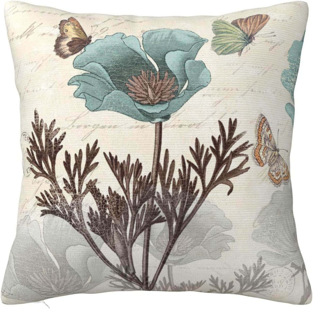 Green Flowers Butterflies Throw Pillow Covers 16x16 Pillow Cover with Zipper Throw