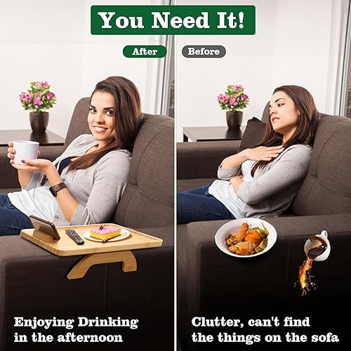Miniatura 9 de Mesa de brazo de sofá, bandeja de sofá con clip para bandeja de reposabrazos, mesa de sofá con soporte para teléfono, mesa de sofá para sala de