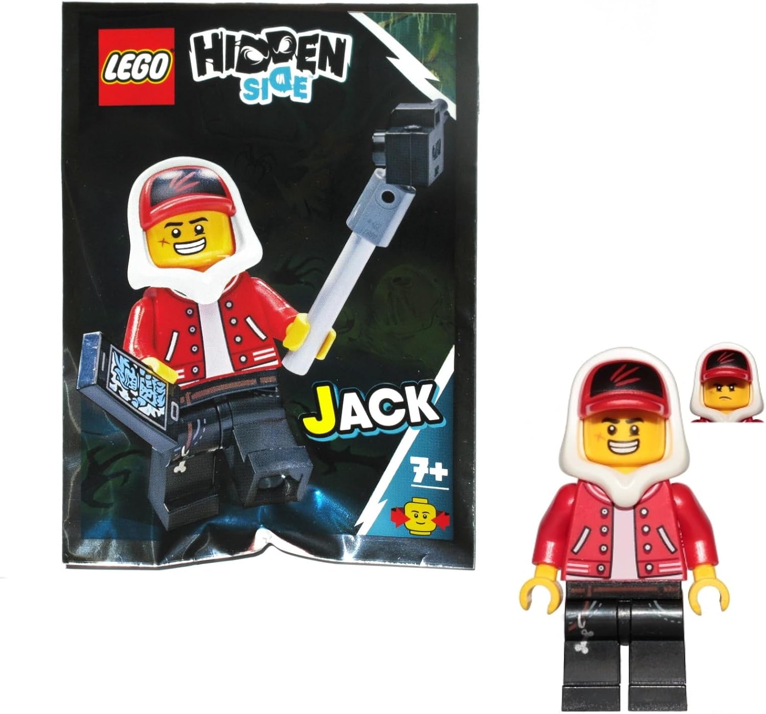 LEGO Hidden Side Minifigure - Jack Davids (Red Jacket, Backwards Cap and Dual Faces) with Ghost Smartphone 70437