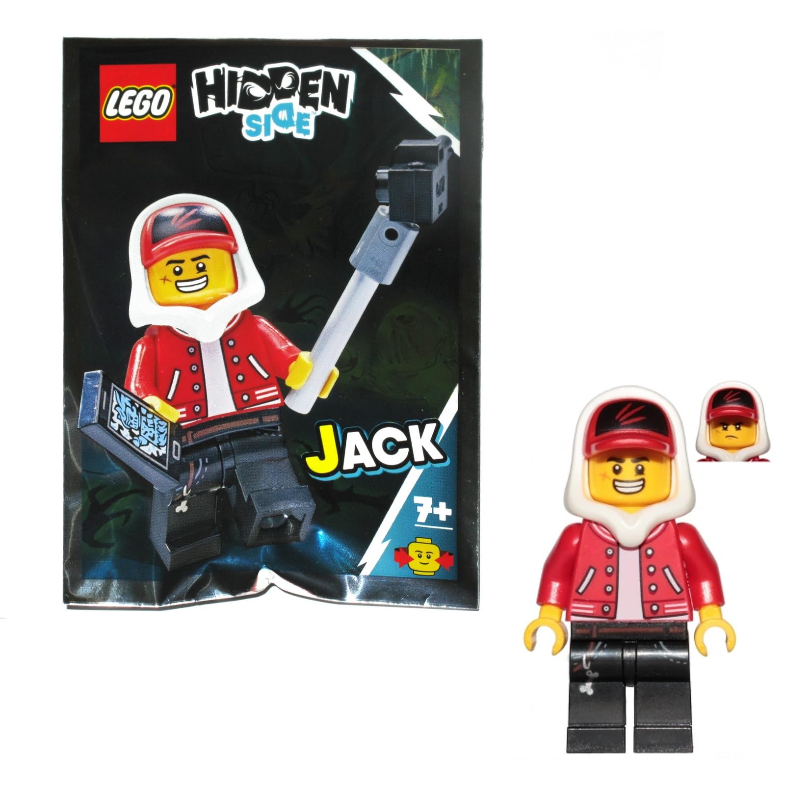 LEGO Minifigura lateral oculta Jack Davids (jaqueta vermelha, bon
