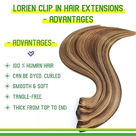 LORIEN Clip in Hair Extensions Real Human Hair, 18 Inch 100g, 4/27 Chocolate Brown to Caramel Blonde, Clip in 100% Brazilian Remy Human Hair Extensions 8pcs Per Set with 18 Clips Double Weft
