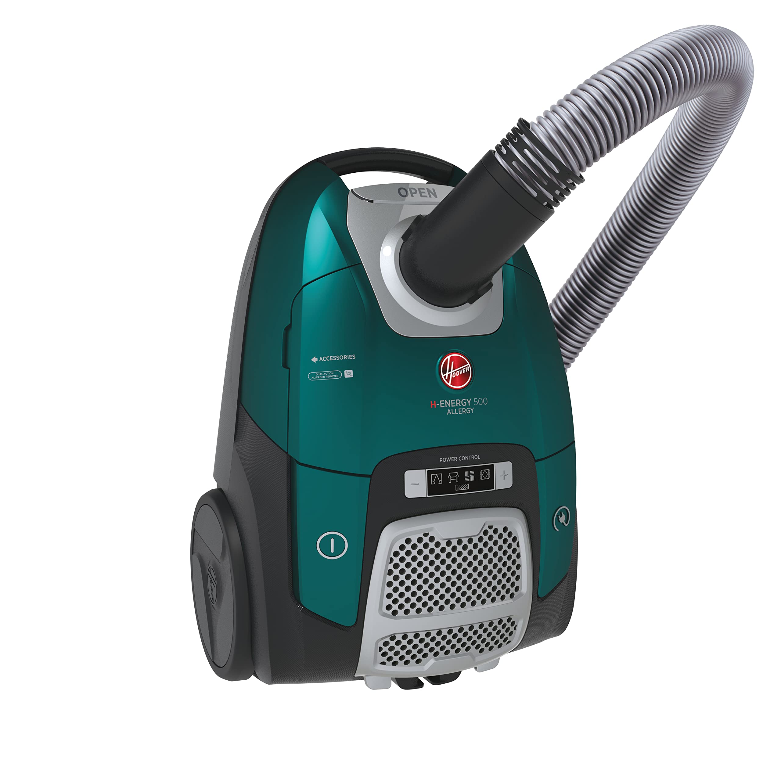 Hoover H-Energy500 HE530ALG, Aspirapolvere a slitta con borsa, grande potenza 850 W, grande capacità 3,5L, ultra silenzioso, dimmer di potenza, ampio raggio 10 m + spazzola speciale per animali e