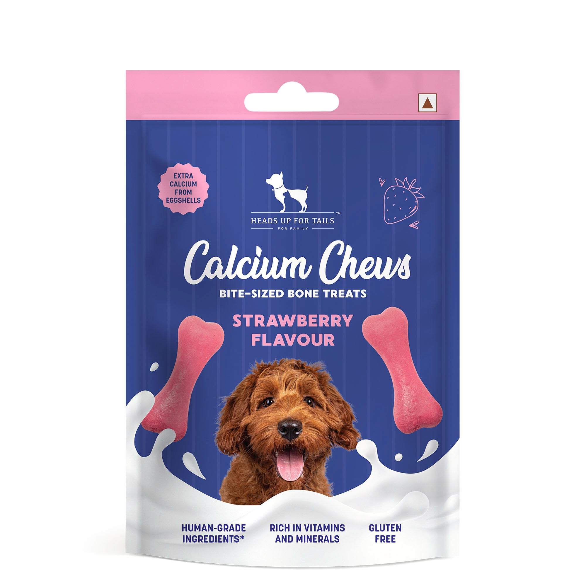 HUFT Calcium Chews Bite-Sized Bone Treats for Dogs - Strawberry | Dog Snacks & Training Treats for Puppies & Adult Dogs | Ideal for Shih Tzu Puppies, Small Dogs, and Puppy Training | 200gm | Pack Of 3
