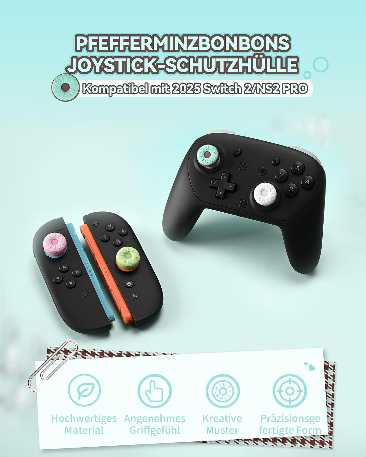 GeekShare Silicone Joystick Caps for Switch 2, Joystick Protective Accessories, Thumbstick Grip, Non-Slip, Comfortable (Pack of 4) (Mint Candy)