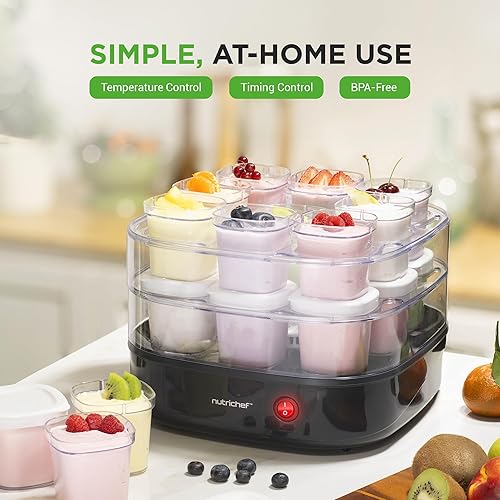 Miniatura 7 de Nutrichef Máquina automática de yogur de 17 tazas  Incluye 17 vasos reutilizables de 5 onzas con tapas y estante de yogur para almacenamiento