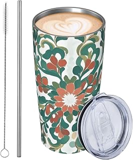GJHKSSVB Vaso de viaje de acero inoxidable con aislamiento de 20 onzas, color rojo coral y verde, taza de café con tapa y pajilla, botella de agua, vasos para bebidas, regalos para mujeres, hombres y