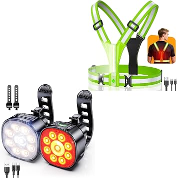 Cuvccn Bike Lights [8+7 Modes] + Cuvccn LED Reflective Vest Super Bright Lighting