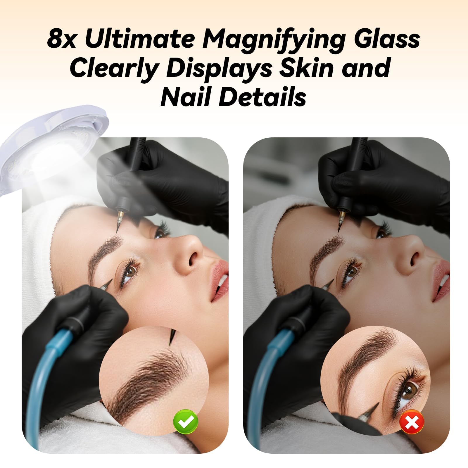 Lámpara de Pie con Lupa LED, Luz de Belleza Ajustable En Altura 8X, Luz con Soporte Rodante 360 ​​Grados Lampara Estetica Profesional para Injerto de Pestañas, Cuidado Salon Manicura y Tatuajes (EU)