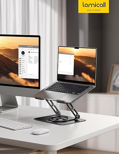 Miniatura 7 de Lamicall Soporte ajustable para computadora portátil para escritorio, base giratoria de 360, soporte ergonómico para computadora, elevador de