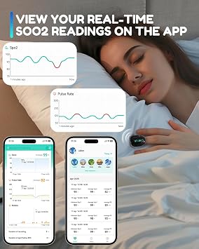 HealthTree JKS50G Sleep O2Ring Recording Pulse Oximeter Continuous Blood Oxygen Saturation & Pulse Rate Overnight, Bluetooth Wearable Sleep Tracking Ring, Export Sleep Report & Raw Data