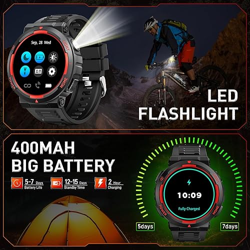 Miniatura 5 de Relojes inteligentes militares para hombres (respuestahacer llamadas) con linterna LED 3ATM resistente al agua reloj inteligente con más de 100