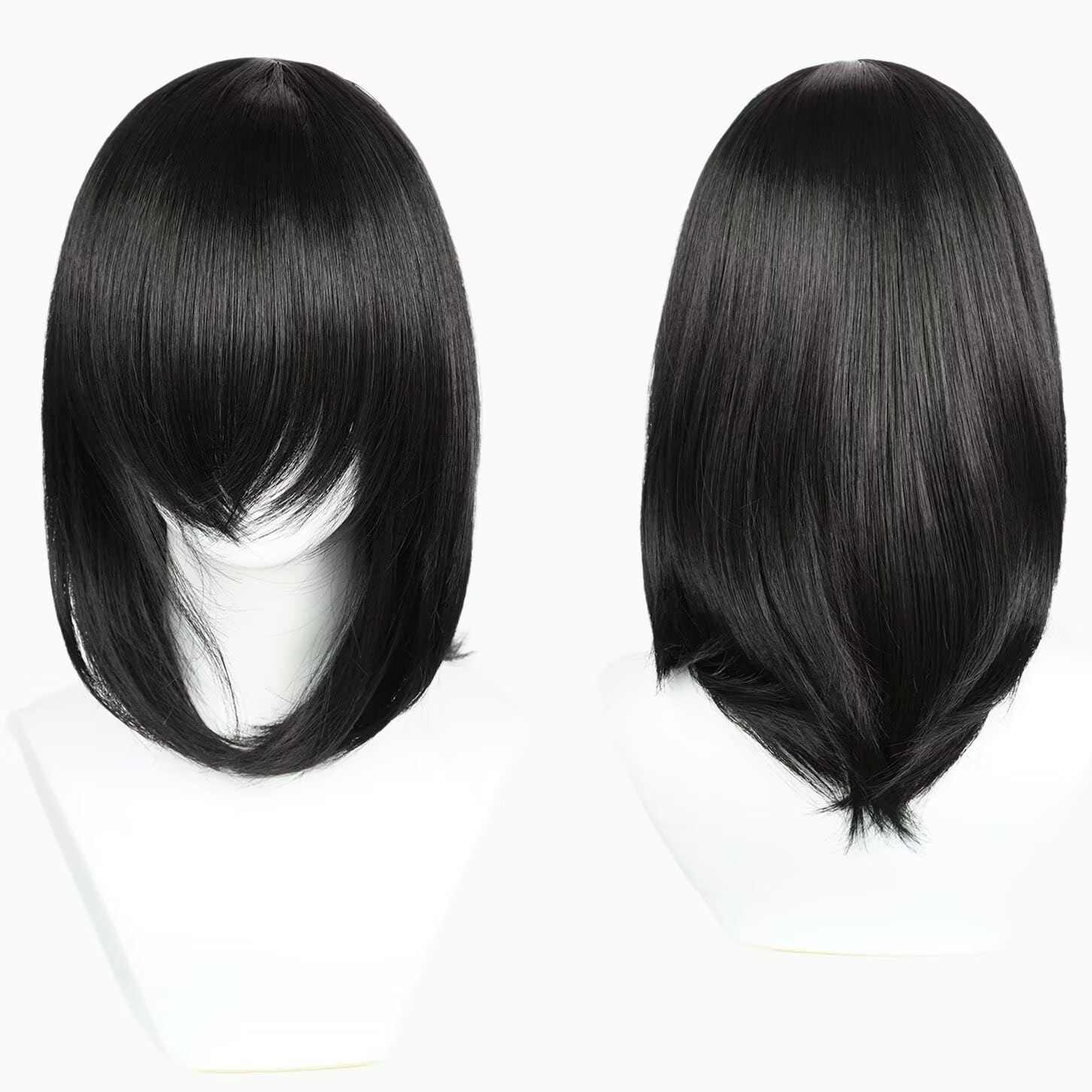 40cm Black Short Women Wig Straight Synthetic Fiber Shoulder Length Cosplay Wig Full Bangs - Image 3