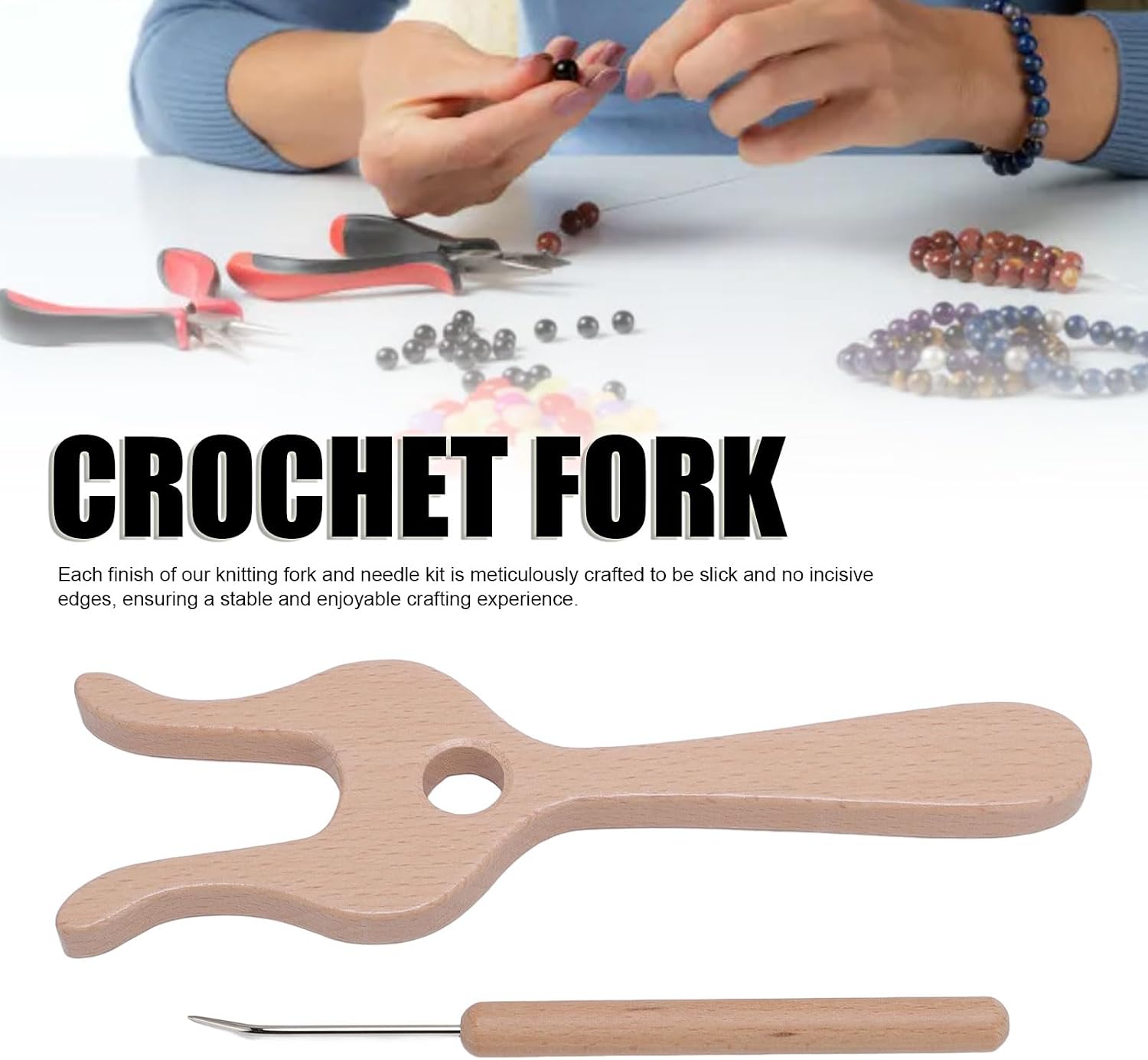 RIZGHWOY DIY Knitting Fork Kit Wooden Braider Crochet Needles Portable Crafting Tools for Bracelet Necklace Making