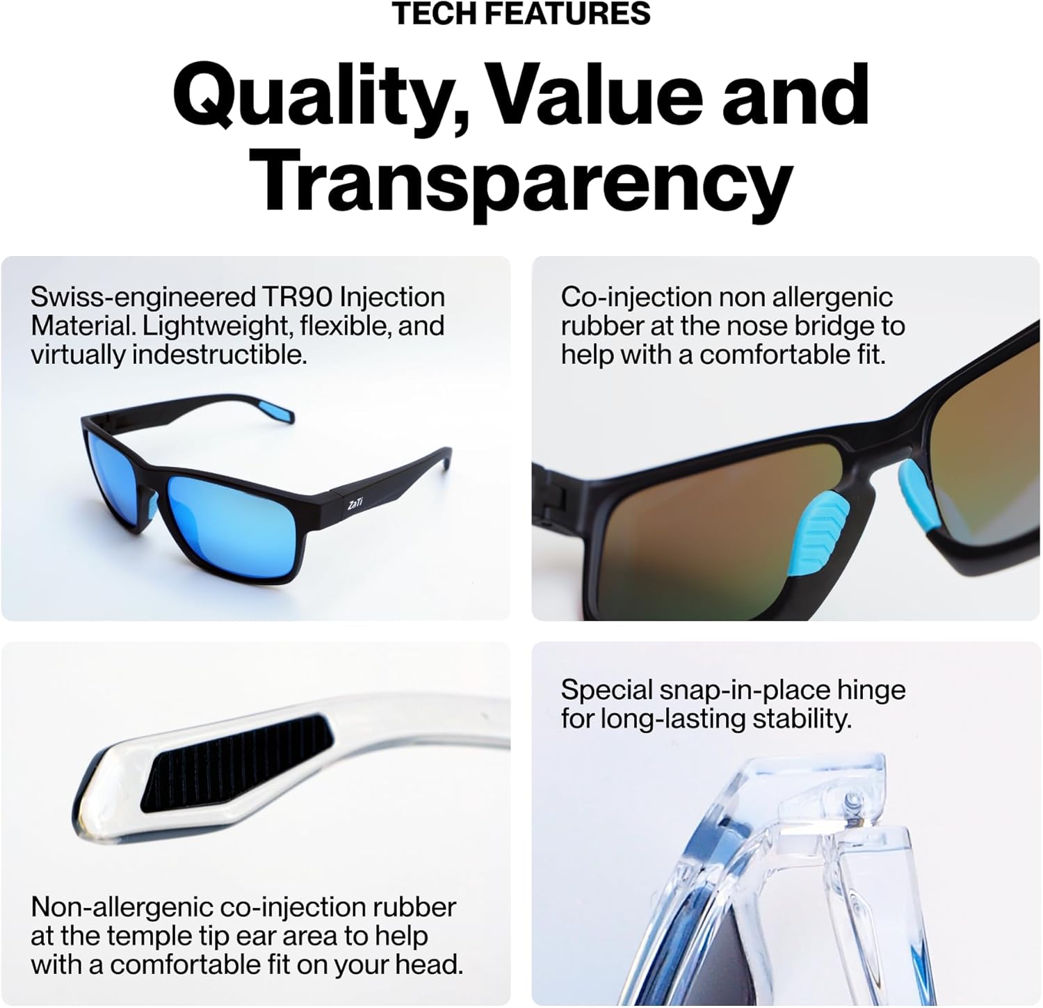 ZaTi Polarized Sunglasses with UV400 Protection, Category 3 Lenses, Shatter-Resistant Polycarbonate, Anti-Reflective Coating - Image 4