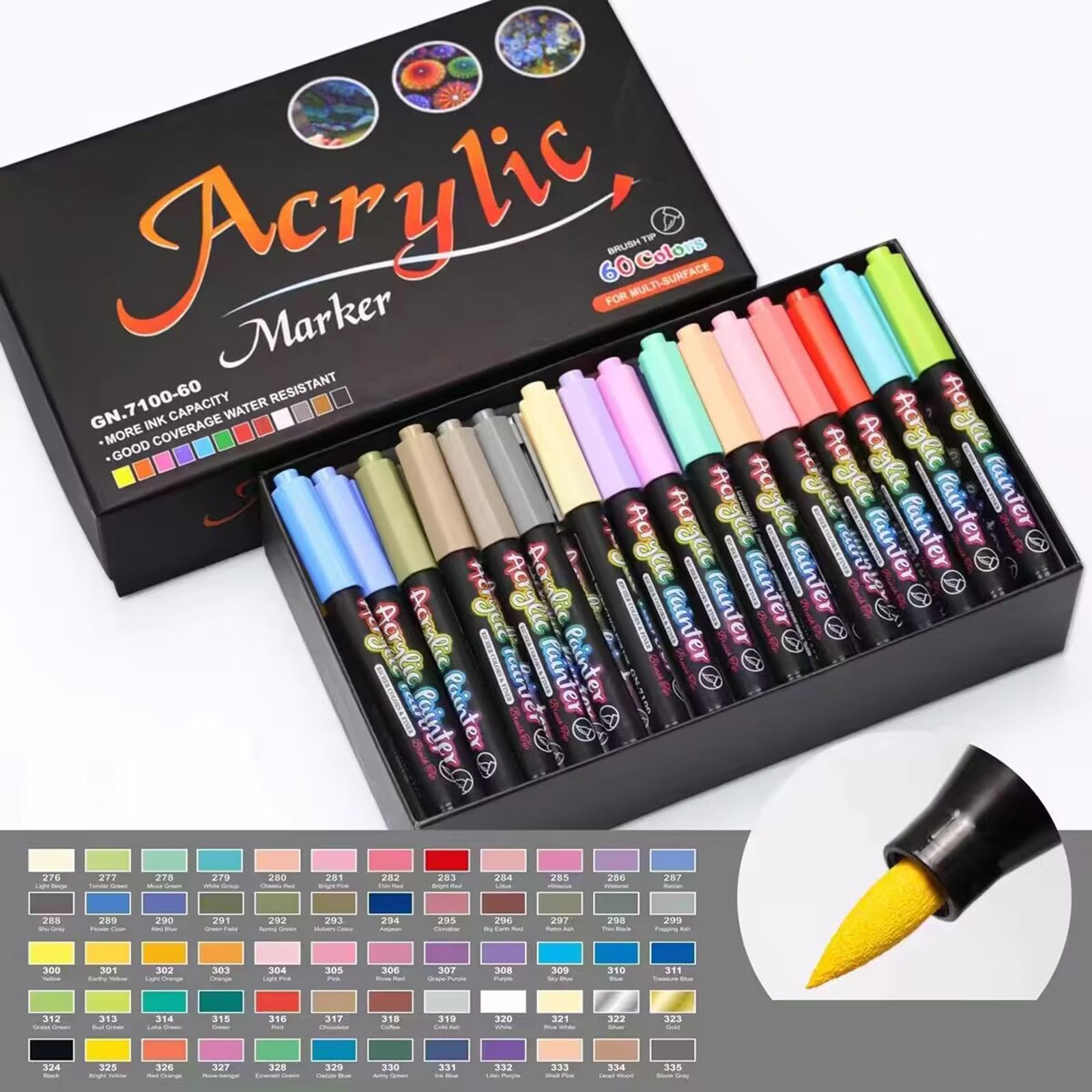 60 Pezzi Pennarelli Acrilici Set Pittura Marker Punta Fine per Legno Ceramica Metallo Roccia Adatti per Lavori Creativi Regalo Scrapbooking Bricolage, 60 Colori
