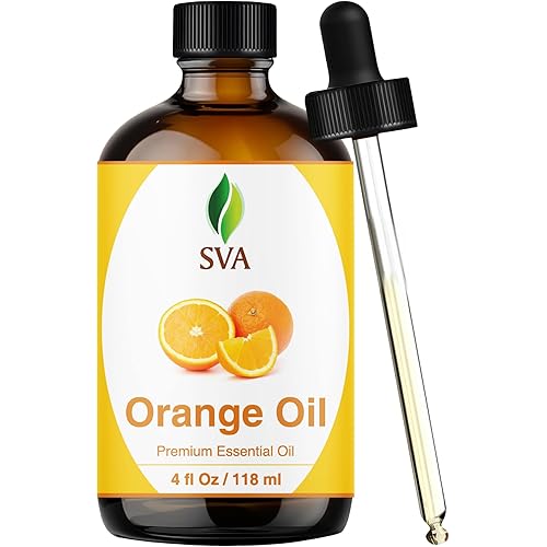 SVA Orange Essential Oil – 4 Fl Oz – 100% Natural Orange Oil - for Diffuser, Hair Care, Face, Skin Care, Aromatherapy, Scalp and Body Massage, Soap and Candle Making - with Dropper