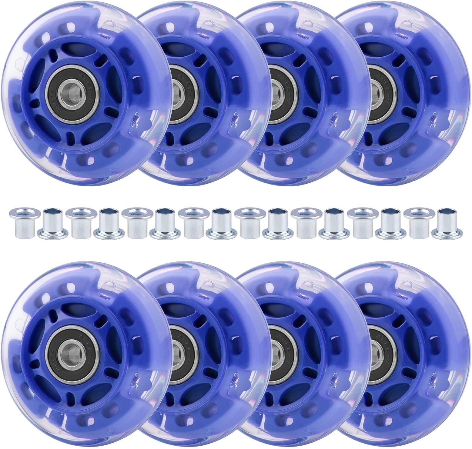8pcs 70mm inline Skate Wheels Blue Flashing Wheels for Kids and Youth Beginners Children's Inline Skates Indoor/Outdoor Use (Blue, 70mm)