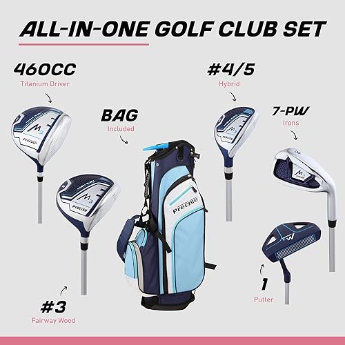 Miniatura 2 de Precise El juego completo de palos de golf M3 para mujer incluye conductor, Fairway, híbrido, hierros 7-PW, putter, bolsa de soporte, 3 HC azul,