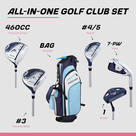 Precise M3 Complete Womens Golf Clubs Set, Includes Driver, Fairway, Hybrid, 7-PW Irons, Wedge, Putter, Stand Bag, 3 H/C's, Golf Clubs Women Right Handed