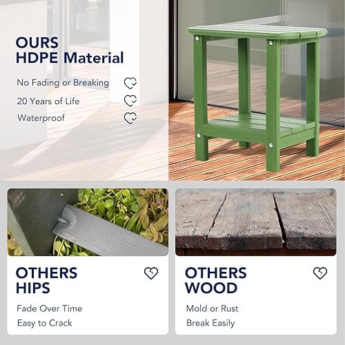 Miniatura 5 de nalone Adirondack - Mesa auxiliar para exteriores de 16.5 pulgadas, mesa auxiliar de plástico HDPE doble Adirondack para patio (verde)