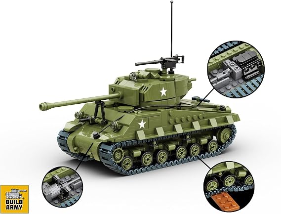 WWII U.S. M4A3E8 Sherman Easy8 Tank Construction Brick Block Building Kit