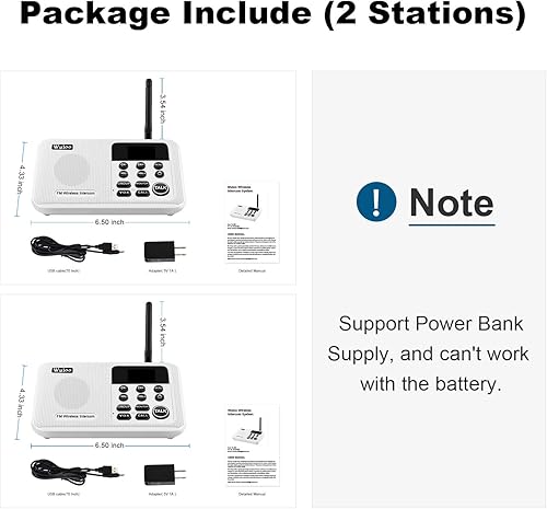 Miniatura 17 de Wuloo Intercomunicadores inalámbricos para el hogar, rango de 1 milla, 22 canales, 100 códigos digitales, sistema de intercomunicación inalámbrico