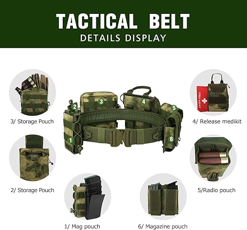 Vista 20 de YAKEDA Molle - Cinturón de batalla con accesorios – Cinturón táctico de combate Airsoft resistente (8 piezas)